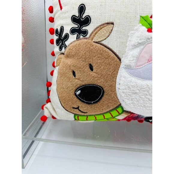 Merry Christmas Pillow Santa Reindeer Pom Pom Decorative Throw Cushion Holiday - Picture 4 of 8